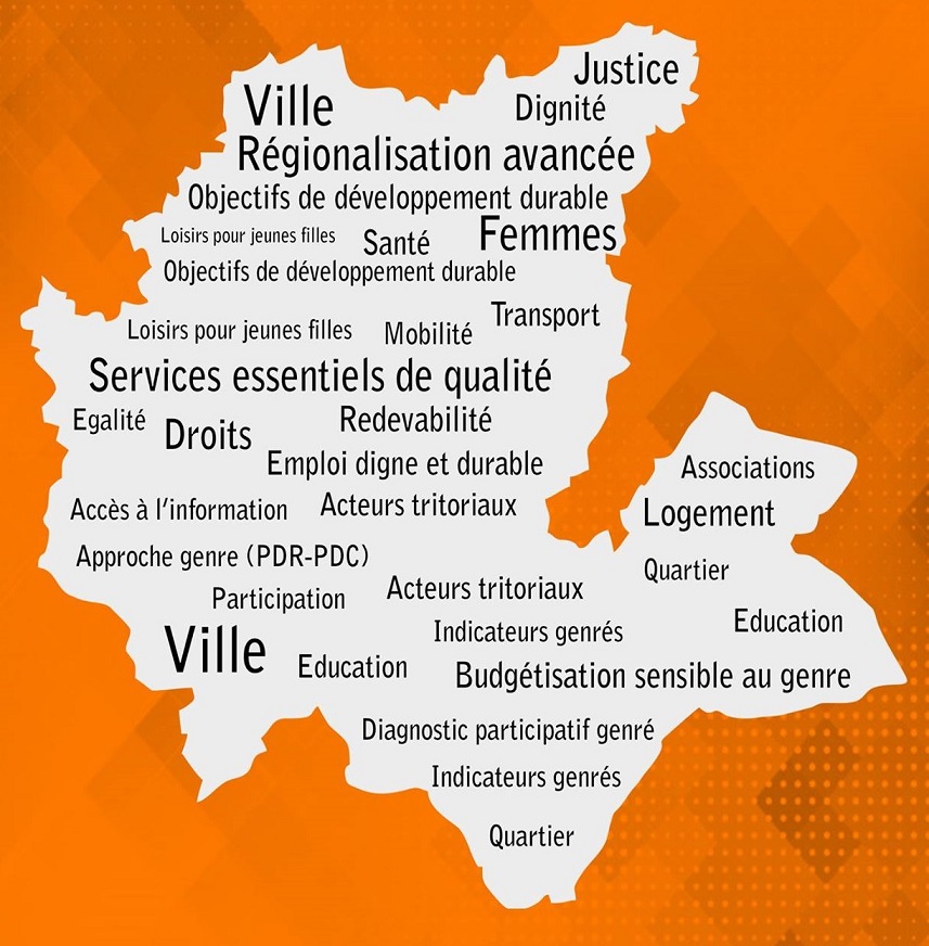 carte de la région Fès-Meknès rempli de slogans en faveur de l'égalité